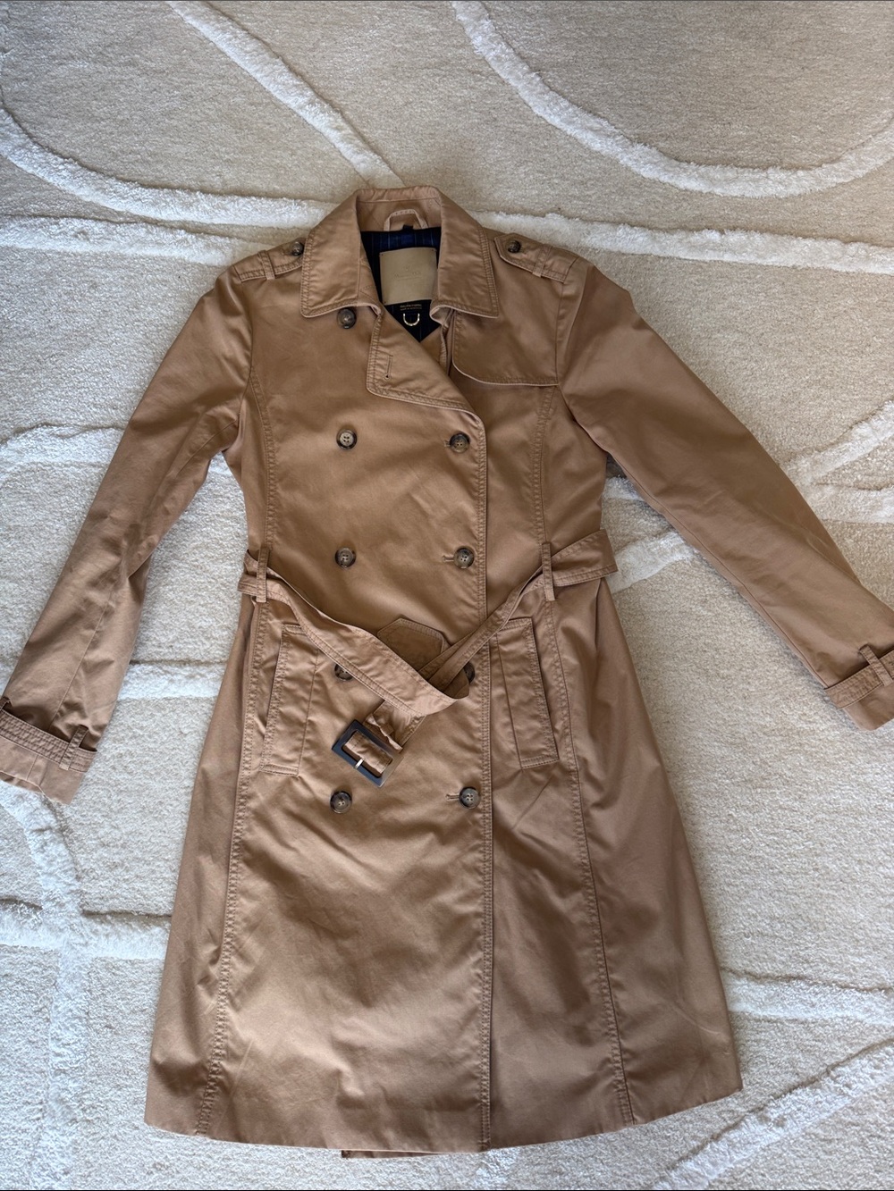 Massimo Dutti Classic Women's Double-Breasted Trench Coat - Camel